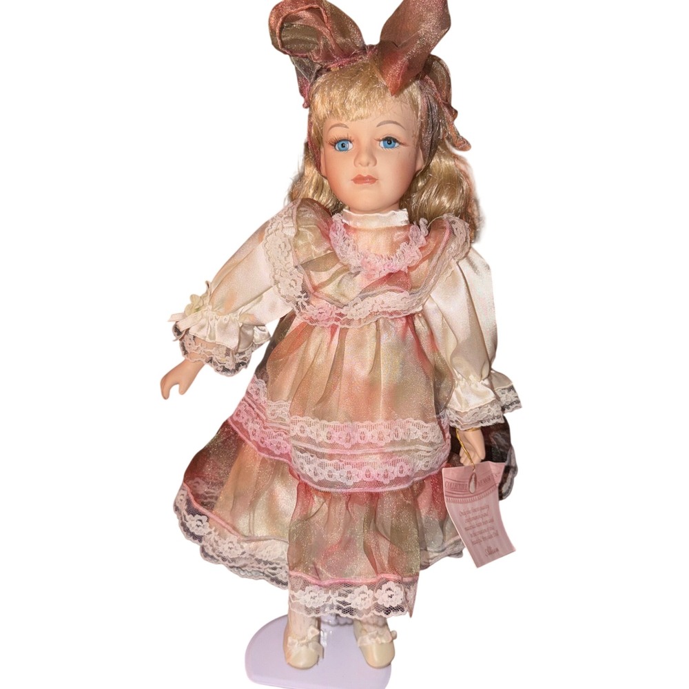 Collectible Memories Allison Porcelain Doll 18" Pink‎ Lace Dress Vintage